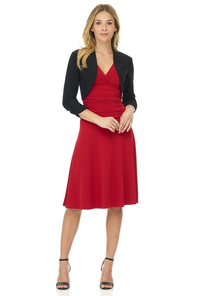 Rekucci Women's Jersey Soft Knit Stretch Bolero Shrug with Ruched Sleeves (Large, Black) - Image 4